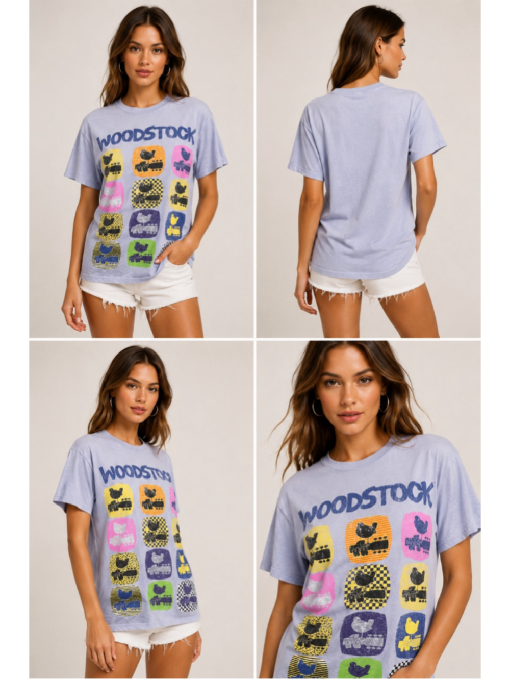 The Vinyl Icons Woodstock Graphic T-Shirt Light Blue Retro Band Tee Women's S